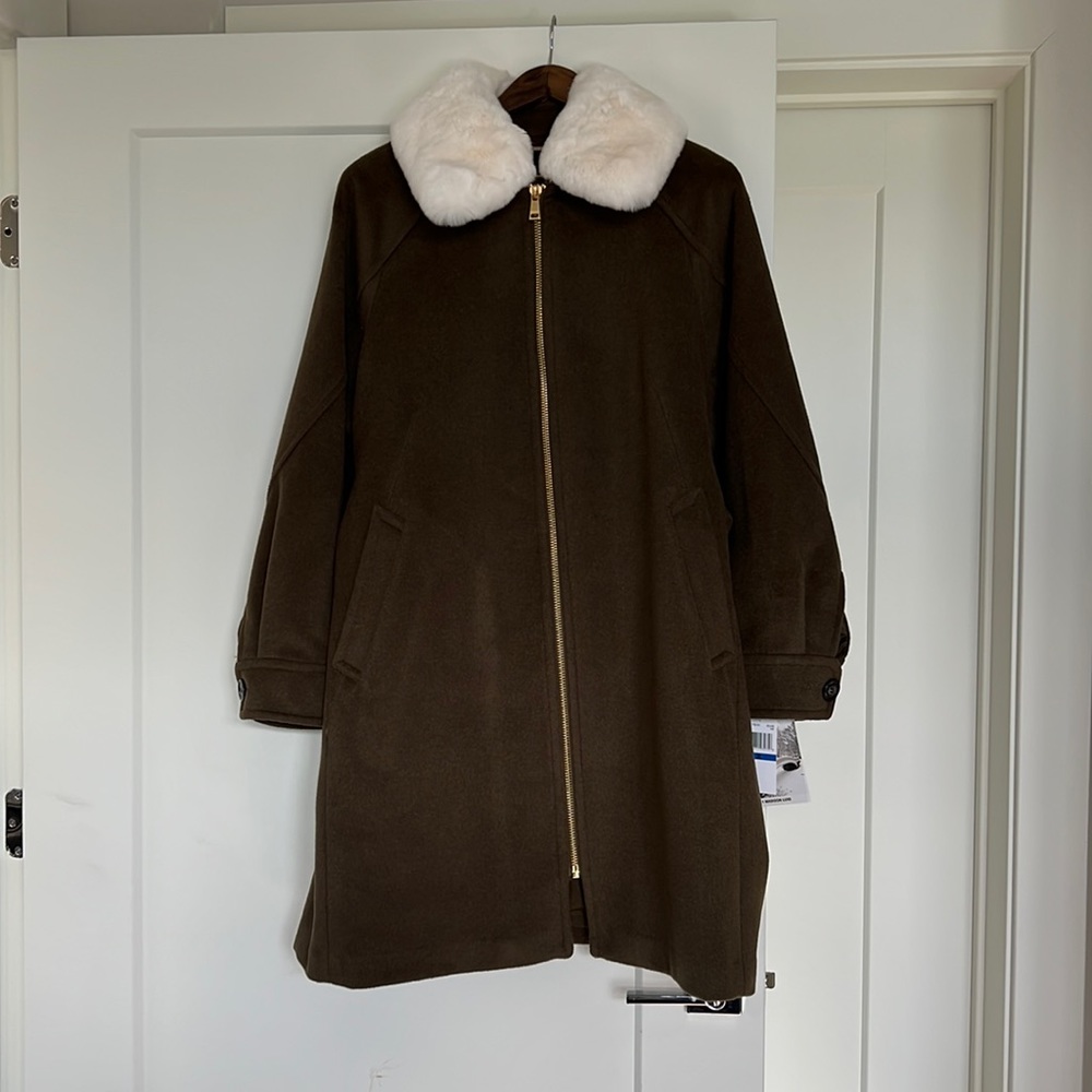 1 Madison Coco Rabbit Fur Collar & Wool Peacoat XL